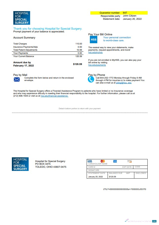 download USA Ohio Hospital For Special Surgery utility bill template in Word and PDF format PDF template
